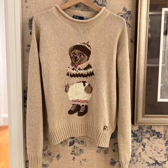 Polo Ralph Lauren Sweater Bear Oatmeal Color Rolled Collar Sweater - Picture 2 of 9